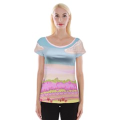 Pink And White Forest Illustration Adventure Time Cartoon Cap Sleeve Top by Sarkoni