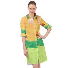 Green Field Illustration Adventure Time Multi Colored Long Sleeve Mini Shirt Dress by Sarkoni