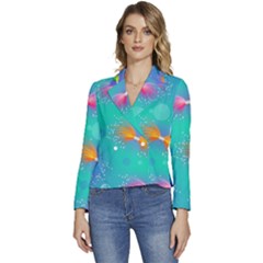 Non Seamless Pattern Blues Bright Women s Long Sleeve Revers Collar Cropped Jacket