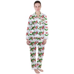 Sweet Christmas Candy Cane Women s Long Sleeve Satin Pajamas Set	 by Modalart