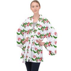 Sweet Christmas Candy Cane Long Sleeve Velvet Kimono  by Modalart