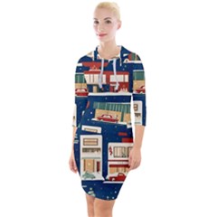 Background Mid Century Modern Quarter Sleeve Hood Bodycon Dress by Modalart