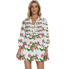 Sweet Christmas Candy Cane V-neck Placket Mini Dress by Modalart