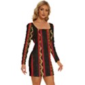 Textile Pattern Abstract Fabric Long Sleeve Square Neck Bodycon Velvet Dress View3