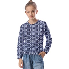 Geometric Monochrome Triangle Kids  Long Sleeve T-shirt With Frill 