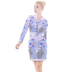 Achievement Success Mountain Clouds Button Long Sleeve Dress by Modalart