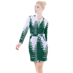 Pine Trees Spruce Tree Button Long Sleeve Dress by Modalart