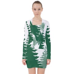 Pine Trees Spruce Tree V-neck Bodycon Long Sleeve Dress by Modalart