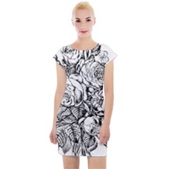 Roses Bouquet Flowers Sketch Cap Sleeve Bodycon Dress by Modalart