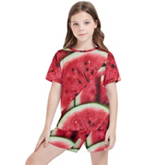 Watermelon Fruit Green Red Kids  T-shirt And Sports Shorts Set by Bedest