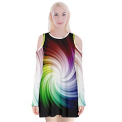 Rainbow Swirl Twirl Velvet Long Sleeve Shoulder Cutout Dress by Ravend