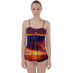 Sunset The Pacific Ocean Evening Babydoll Tankini Top by Amaryn4rt