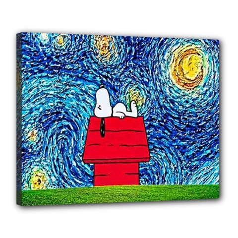 Cartoon Dog Starry Night Van Gogh Parody Canvas 20  X 16  (stretched) by Modalart