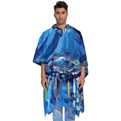 Mount Fuji Art Starry Night Van Gogh Men s Hooded Rain Ponchos by Modalart