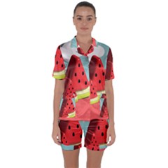 Watermelon Fruit Satin Short Sleeve Pajamas Set by Modalart