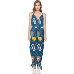 Seamless Pattern Vector Submarine With Sea Animals Cartoon Sleeveless Tie Ankle Chiffon Jumpsuit