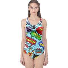 Comic Bubbles Seamless Pattern One Piece Swimsuit by Bedest