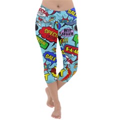 Comic Bubbles Seamless Pattern Lightweight Velour Capri Yoga Leggings by Bedest