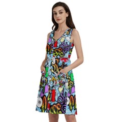 Graffiti Characters Seamless Patterns Sleeveless Dress With Pocket by Bedest