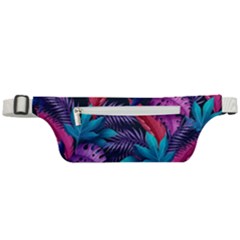 Background With Violet Blue Tropical Leaves Active Waist Bag