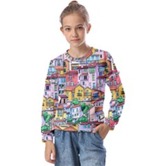 Menton Old Town France Kids  Long Sleeve T-shirt With Frill 