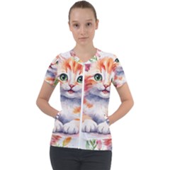 Kitty Watercolour Short Sleeve Zip Up Jacket by ttlisted