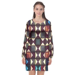 Symmetry Geometric Pattern Texture Long Sleeve Chiffon Shift Dress 