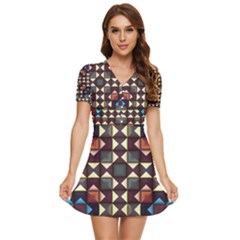 Symmetry Geometric Pattern Texture V-neck High Waist Chiffon Mini Dress