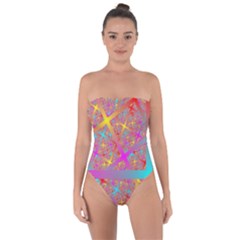 Geometric Abstract Colorful Tie Back One Piece Swimsuit