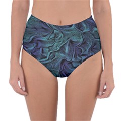 Abstract Blue Wave Texture Patten Reversible High-waist Bikini Bottoms