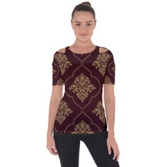 Vector Gold Ornament Pattern Seamless Damask Shoulder Cut Out Short Sleeve Top