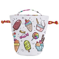 Doodle Cartoon Drawn Cone Food Drawstring Bucket Bag by Hannah976