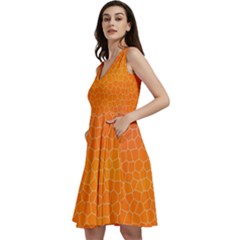 Orange Mosaic Structure Background Sleeveless V-neck Skater Dress With Pockets by Hannah976