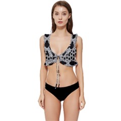 Pattern Beetle Insect Black Grey Low Cut Ruffle Edge Bikini Top