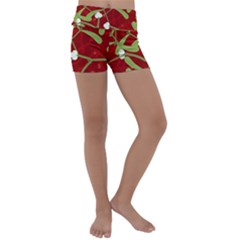 Mistletoe Christmas Texture Advent Kids  Lightweight Velour Yoga Shorts by Hannah976