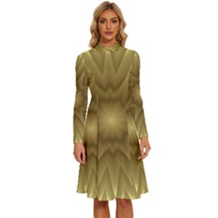 Background Pattern Golden Yellow Long Sleeve Shirt Collar A-line Dress