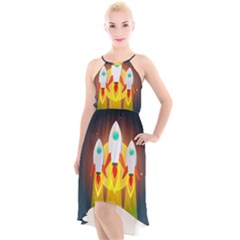 Rocket Take Off Missiles Cosmos High-low Halter Chiffon Dress  by Sarkoni