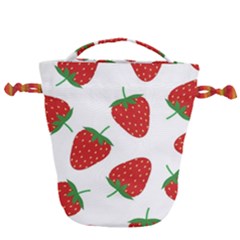 Seamless Pattern Fresh Strawberry Drawstring Bucket Bag by Sarkoni