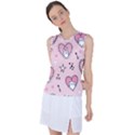 Cartoon Cute Valentines Day Doodle Heart Love Flower Seamless Pattern Vector Women s Sleeveless Sports Top View1