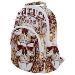 Harvest Of Fear Logo Illustration Skull Pistol Rounded Multi Pocket Backpack by Sarkoni