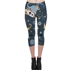 Space Theme Art Pattern Design Wallpaper Capri Leggings  by Proyonanggan