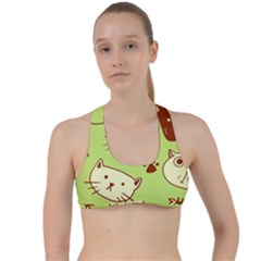 Cute Hand Drawn Cat Seamless Pattern Criss Cross Racerback Sports Bra by Bedest