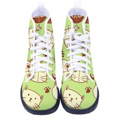 Cute Hand Drawn Cat Seamless Pattern Men s High-top Canvas Sneakers by Bedest