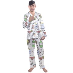 Drinks Cocktails Doodles Coffee Men s Long Sleeve Satin Pajamas Set by Apen