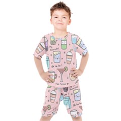 Drink Cocktail Doodle Coffee Kids  T-shirt And Shorts Set by Apen