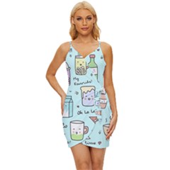 Drinks Cocktails Doodle Coffee Wrap Tie Front Dress by Apen