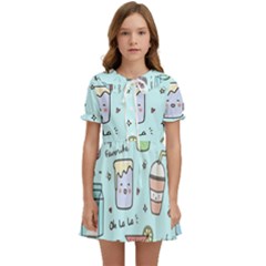 Drinks Cocktails Doodle Coffee Kids  Sweet Collar Dress by Apen