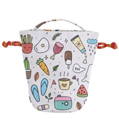 Doodle Fun Food Drawing Cute Drawstring Bucket Bag by Apen