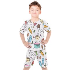 Doodle Fun Food Drawing Cute Kids  T-shirt And Shorts Set by Apen