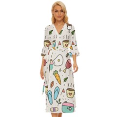 Doodle Fun Food Drawing Cute Midsummer Wrap Dress by Apen